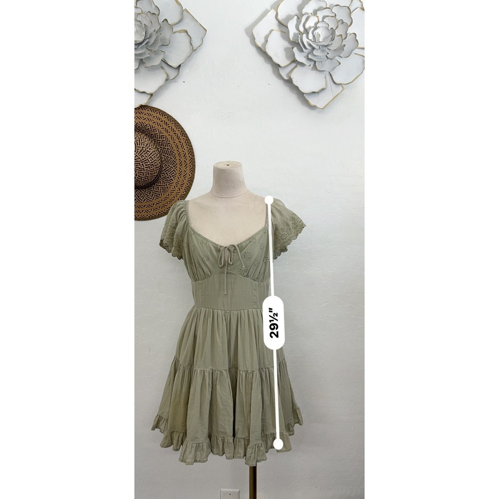 American Eagle babydoll dress sz S sage green cottage coquette core peasant boho - Picture 3 of 11